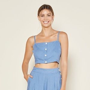 OUTERKNOWN Linen Eclipse Crop Halter Tank Ventura Blue Sustainable